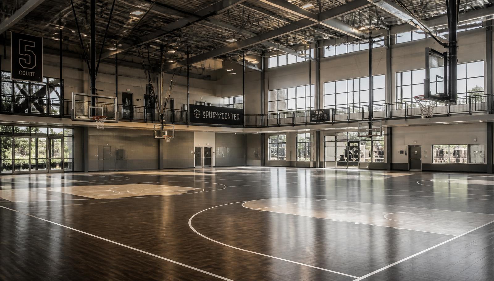 Interior of a modern multi-court youth sports facility